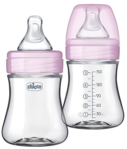 Chicco Duo 5oz. Hybrid Baby Bottle with Invinci-Glass Inside and Plastic Outside | Dishwasher, Bottle Warmer, and Electric Sterilizer Safe | Intui-Latch Nipple | Clear/Grey, 2pk