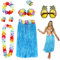 PHOGARY 8 Teilig Hawaii Mottoparty Kostüme Set, Hula Rock (Blau), Blumenkette, Blume-Armbänder, Blumen-BH, Haarblume, Ananas-Sonnenbrille für Tikiparty Beachparty Deko
