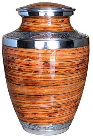 eSplanade Urne aus Metall, Gedenkglas, Behälter, volle Größe, Urne für Beerdigung, Asche, Beerdigung, Holz, bedruckte Metallurne, Braun, 25,4 cm