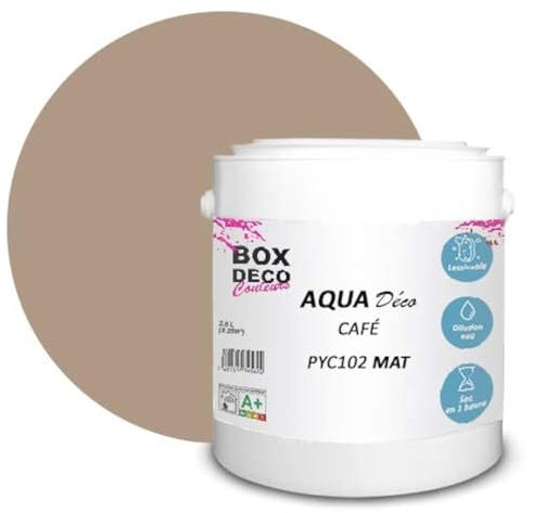 BOX DECO COULEURS Peinture murale acrylique aspect mat Aqua Déco - 2,5L, Marron Café