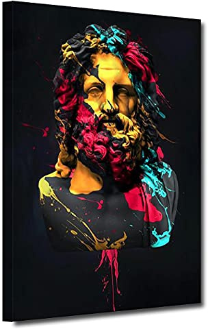 ZHONGYUTONG Griechische Mythologie Wandbild Aquarell Zeus Gemälde auf Leinwand Poster und Kunstdrucke für Wohnzimmerdekoration (60x90cm, Rahmen)