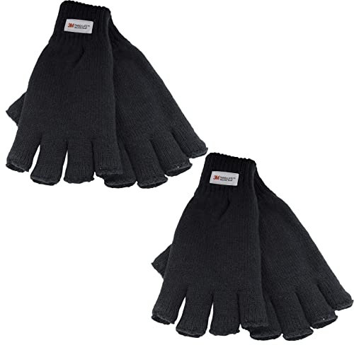 Undercover Herren Thermo-Strickhandschuhe, fingerlos, Thinsulate-Fleecefutter, 1 oder 2 Stück, Schwarz , L/XL
