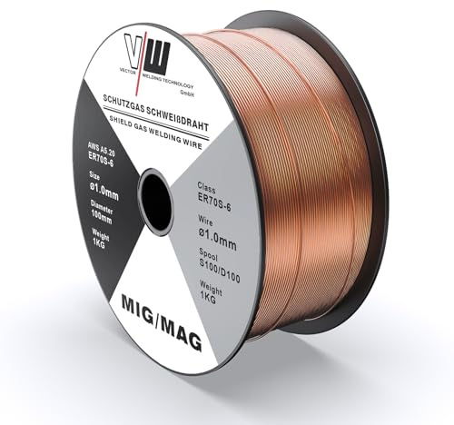 VECTOR WELDING Fil de Soudage MIG MAG en Acier ER70S-6 1,0 mm 1 kg | Fil de Soudage à Gaz de Protection, D100/S100, Mandrin 16 mm, pour Postes à Souder MIG MAG