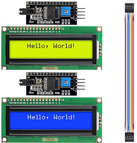 Youmile 2 Stück IIC / I2C / TWI LCD-Serieller Schnittstellenadapter Serielles Schnittstellenplatinenmodul + LCD-Modulanzeige LCD1602 gelb blau mit Dupont-Leitung für Arduino