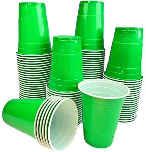 MBP My Beer Pong 100 Grüne Plastikbecher ca. 450ml - Sehr stabil und Spülmaschinenfest - Perfekt für Gartenpartys, Saint Patrick’s Day und Football Feste - Green Cup