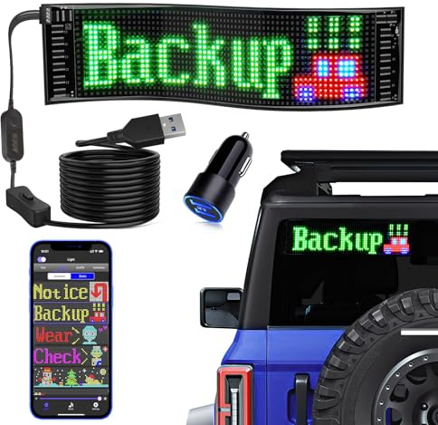 KJOY Panneau LED de contrôle par application Bluetooth, 36,6 x 9,1 cm, flexible USB 5 V, panneau LED programmable pour voiture, magasin, fête, bar, hôtel, concert