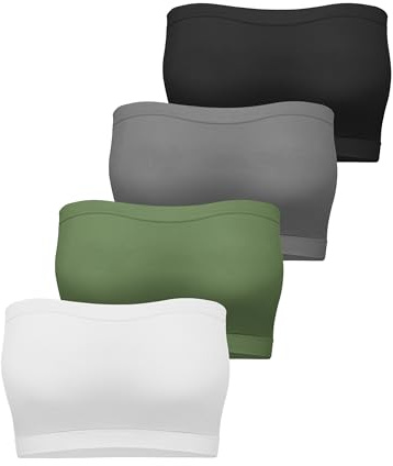 Cooraby 4 Pack Women Tube Tops Summer Non-Padded Seamless Bra, 4 Colors
