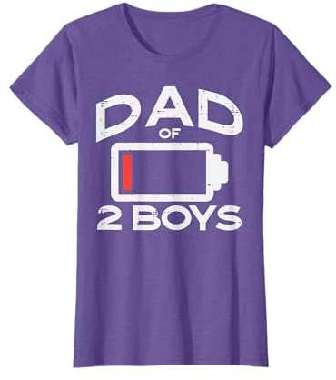 Dad Of 2 Boys Low Battery Funny Fathers Day Daddy Papa Men T-Shirt