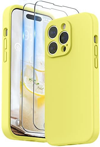 SURPHY Compatible with iPhone 14 Pro Case with Screen Protector, Liquid Silicone Protection for Each Lens Shockproof Thickened Rubber for iPhone 14 Pro 6.1 inch 2022, Yellow