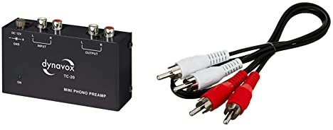 Dynavox TC-20 Phono-Vorverstärker, kompaktes Metall-Gehäuse, schwarz, 10.5x6.5x3.2cm & Goobay Cinch Audiokabel Stereo – Chinchkabel 2X Chinch Stecker (R/L) auf 2X Chinch Stecker (R/L) – 0,5 Meter