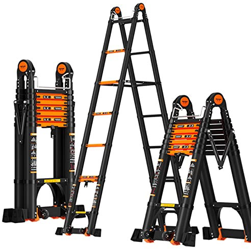 Teleskopleiter Alu-Teleskopleiter Klappbar Rutschfester Aluleiter Multifunktionsleiter Ausziehleiter Teleskop-Design Faltbar Mehrzweckleiter Aluminium Anlegeleiter Belastbarkeit 150KG,10.8ft+ 10.8ft