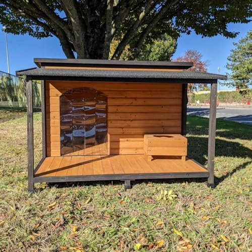 Caseta para perro pastor alemán con techo corredizo Shingle y terraza talla XXL