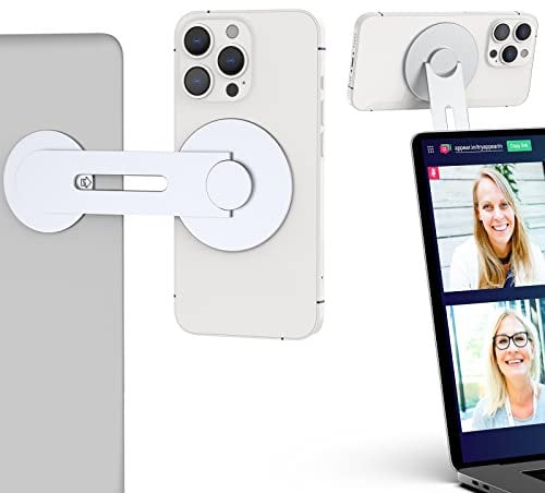 Aerbeis Continuity Magnetic Laptop Phone Holder - 180° Adjustable Continuity Camera Mount Stand Compatible with MagSafe, Slim Laptop Mount Computer Expansion Bracket for Smartphone