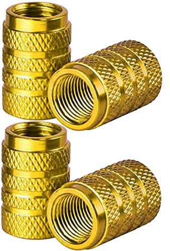 Haedot® 4 x Reifenventilkappen, universelle Aluminium-Reifenventilkappe, staubdichte Ventilabdeckung für Autos, SUVs, Fahrrad und Fahrrad, LKW, Motorräder (gelb)