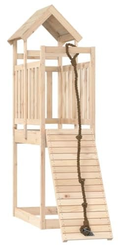 vidaXL Playhouse with Climbing Wall - Solid Pine Wood, Suitable for 3-8 Years Old, Easy Assembly, 64x175x214cm, Interactive Kids' Outdoor Play
