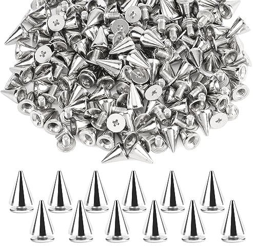 JSMTKJ 200 Stück Punk Nieten, 7 * 10 cm Ziernieten Set, DIY Nieten für DIY Lederhandwerk Kleidung Taschen Schuhe Gürtel Armbänder Dekorationen (Silber)
