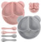 Lyellfe 6 Pieces Suction Plates, Unbreakable Silicone Divided Plates with Fork and Spoon, Cute Panda Shape Dinner Plates, BPA Free, Dishwasher Microwave Safe