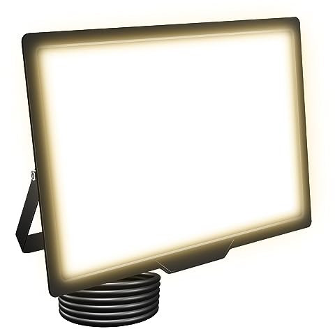 RIGIDON 200W Faretto LED da Esterno, 20000LM Faro LED Esterno Impermeabile IP66, Faretti LED Lampada Luce Bianca Naturale 3000K Luci di Sicurezza per Terrazza Giardino Corridoio Garage