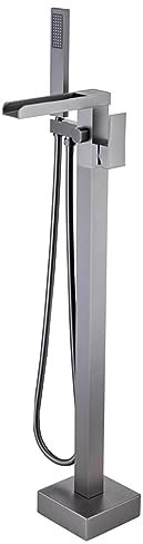 BiaoTeng Robinet Baignoire Ilot Autoportante Cascade Monocommande Rotation à 360° Mitigeur Baignoire Ilot Sur Pied gris Mitigeur Pour Baignoire Ilot