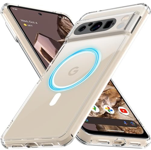 BESINPO Coque Magnétique pour Google Pixel 8 Pro, Compatible avec MagSafe, Étui Housse Téléphone Antichoc, Dos Transparente Anti-Rayures (Transparente)