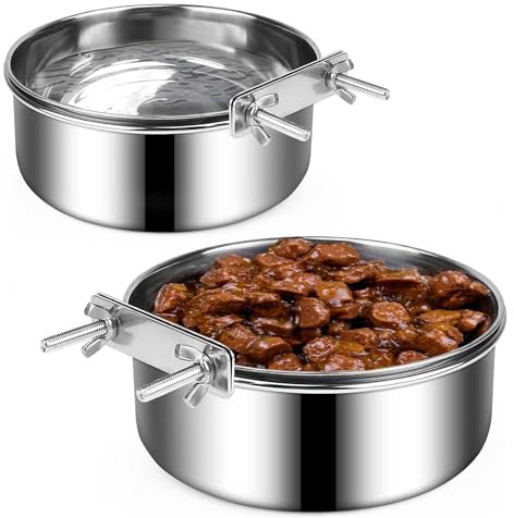 Daowwui Dog Bowls 2 Pack, Stainless Steel Dog Food Bowl and Water Bowl, Hanging Dog Bowls for Cage Crate Kennel, Non-Spilling Easy to Use