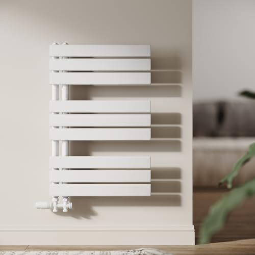 SUNXURY Badheizkörper 762 x 500 mm Handtuchtrockner Weiß Handtuchhalter Seitenanschluss Panel Handtuchheizkörper Badheizkörper mit Weiß Multiblock Thermostat