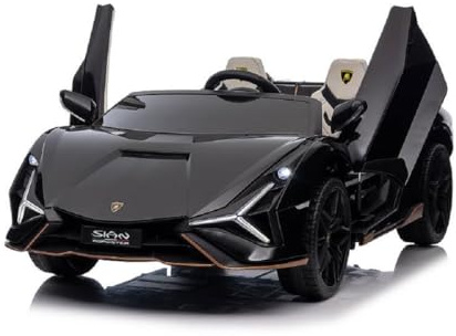 Kinderfahrzeug - Elektro Auto Lamborghini SIAN 2 Sitzer - lizenziert - 24V Akku, 4 Motoren- 2,4Ghz Fernsteuerung, MP3, Ledersitz+Eva -10kmh schnell (Schwarz)