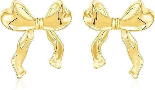 Bow Earrings, Gold Bogen Ohrstecker Ohrringe für Damen, Schleifen Schmuck Frauen