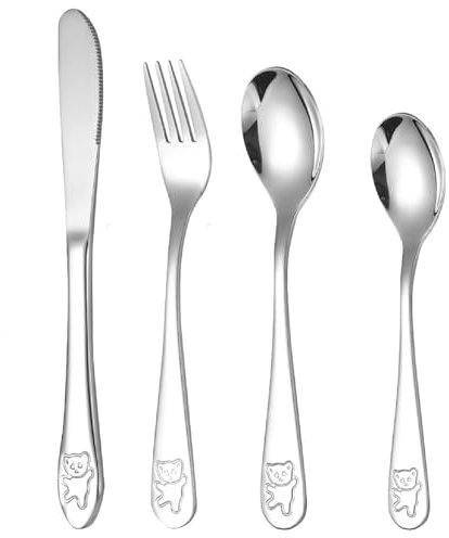 Couvert Enfant 5 pièces,Couverts enfant en inox,Couverts pour enfants,couvert enfant personnalisé,Vaisselle à Bord Lisse Miroir Poli, sécurité Lave Vaisselle approprié couvert enfant 3 ans