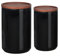 HASAYAKI Pots de conservation, lot de 2 boîtes empilables en céramique 800/1900 ml pour café, thé, sucre, farine de céréales et épices avec couvercles hermétiques en bambou, 1C1819CW_Noir