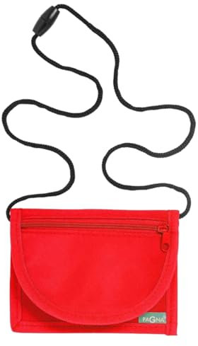 Kinder Geldbeutel Junge Mädchen | Geldbörse zum Umhängen | Portemonnaie mit Sichtfenster für Busausweis | Brustbeutel zum Schulanfang (rot)