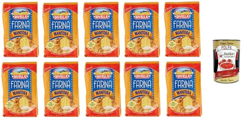 Italian Gourmet Farina Manitoba di grano tenero forte Pizzamehl 10 x 1kg | Per lunghe lievitazioni, ideal für pane, focaccia, brioche und impasti ad, Gesamtnettogewicht 10 kg + Kostenlos Polpa 400g