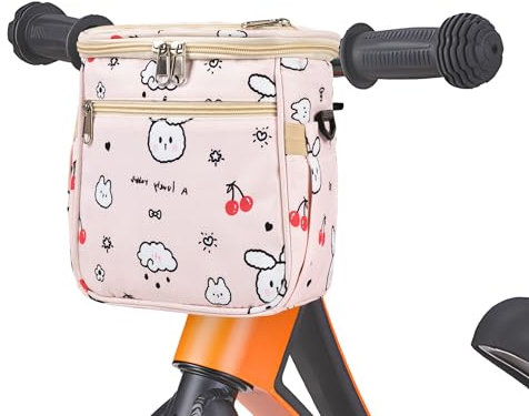 SAMORE Kinder-Fahrradkorb, niedliche Lenkertaschen für Mädchen, Vorderradkörbe, 2-in-1, Dreirad-Lenkertasche, Rosa