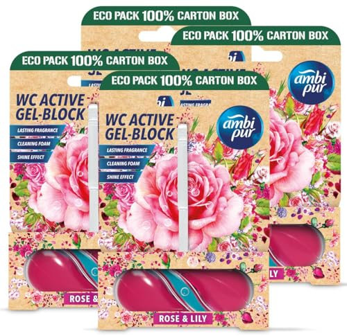 Ambi Pur WC Active Gel-Block 45g Rose & Lily - WC Duft (4er Pack)