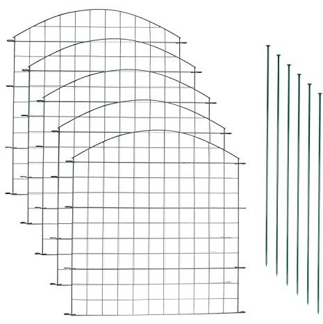 Yugodex Teichzaun Gartenzaun Komplettset, Steckzaun Komplettset Metall 5 Zaunelemente mit 6 Befestigungsstäben, Zaun zum stecken für Garten, Oberbogen Rund Gitterzaun Set Freigehege für Hunde