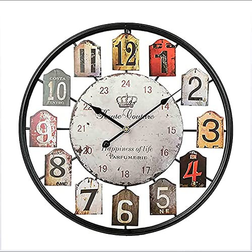 Reloj de pared Arte Reloj simple Reloj de pared de jardin vintage, Reloj de pared de jardin simple al aire libre de 20 pulgadas, Reloj de pared grande de metal hueco redondo Reloj de decoracion de