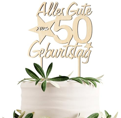 BETESSIN Torten Deko 50 Geburtstag Alles Gute zum Geburtstag 50 Jahre Cake Topper Holz Tortenstecker Happy 50th Birthday Kuchen Topper Kuchendeko 50 Geburstagstorte Deko Frauen Männer