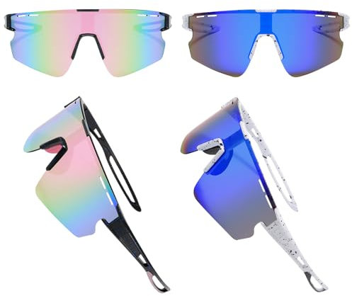 BDSHUNBF 2 Sport Sonnenbrille,Polarisiert Fahrradbrille,Fahrradbrille Winddicht,Schnelle Brille,Schnelle Brille Rave,Radfahrer Brille für Herren Damen UV400 Schutz für Outdooraktivitäten,Pink, Blau