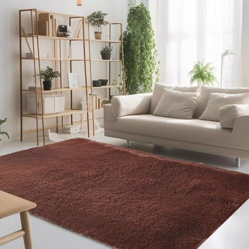 STGAO Hochflor Teppich 130 x 200 cm Waschbar Aesthetic Teppiche Pflegeleicht für Wohnzimmer Schlafzimmer Kinderzimmer Küche, Braun