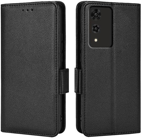 Topme Custodia in Pelle per Smartphone, Compatible with Cubot A10 (6.56 Inches), [ Cover per Telefono Serie Modello Litchi Semplice] - Nero