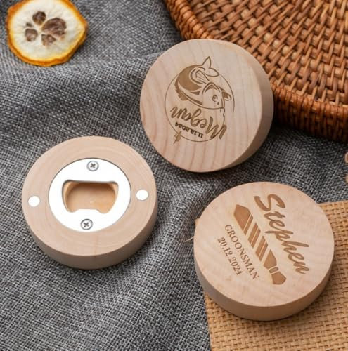 Décapsuleur gravé personnalisé, décapsuleur rond en bois, décapsuleur de mariage, (1 pièce)