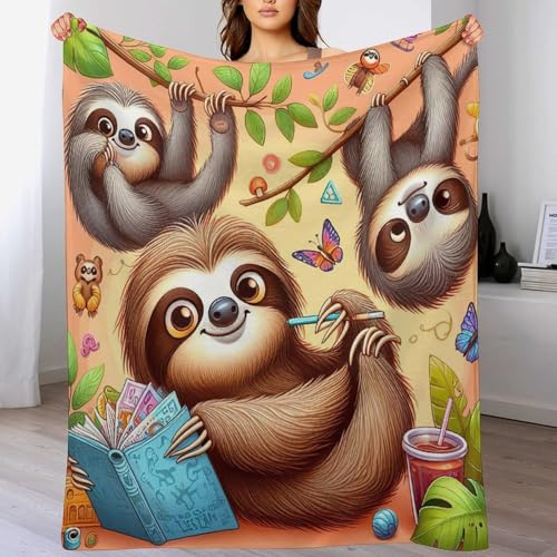 AAPZY Premium Tagesdecke | Bettüberwurf Wohndecke Weiche Flannel süßes Faultier Decke Sofadecke Mit 3D Muster Vier Jahreszeiten Wohndecke Für Bett/Couch (180×200cm)