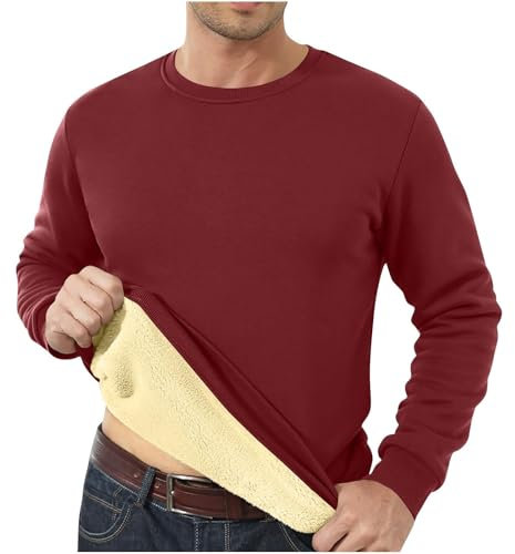 Generisch Black Friday Angebote 2047 Herren Pullover Warme und Bequem Langärmliges Oberteil mit Rundhalsausschnitt aus Verdicktem Fleece mit Einfarbigem Boden Sweatshirt Casual(1-Wine,Medium