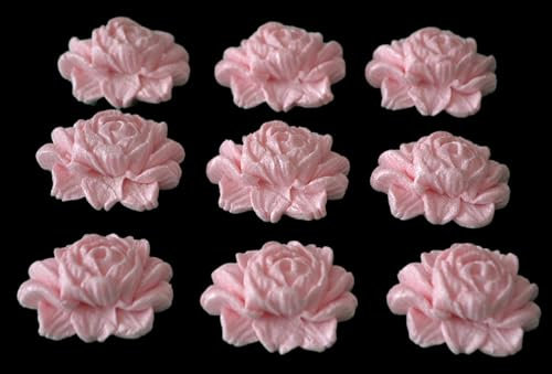 9 x Edible 3D Iced 40mm High Detail Pearlescent Baby Pink Roses Cupcake Toppers, Decorations Cake