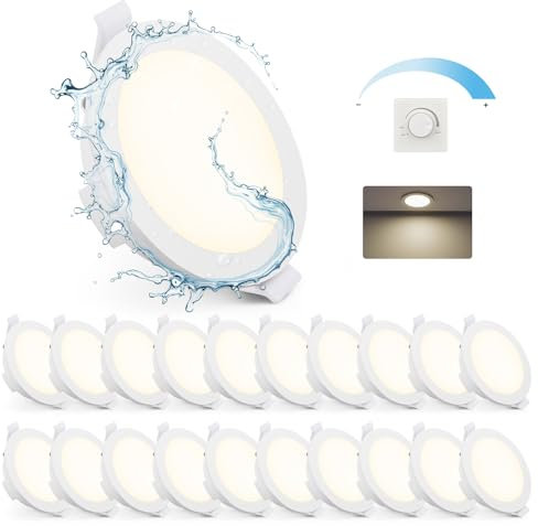 Gr4tec Einbaustrahler LED Dimmbar IP65, LED Spot 230V 6W 4000K Neutralweiß 400LM, Einbauleuchten Decke Ultra Flach 35mm, Spots Deckenleuchte 68-80mm, Deckenspot LED Weiß für Badezimmer Küche, 20er Set