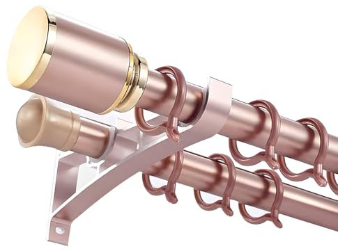 70 À 600 CM Tringles À Rideaux Double, Tringle À Rideau Avec Embouts, Montage Murale, Tringle Rideau En Aluminium Coulissante, Rails À Rideaux Robustes Pour Séparateur De Pièce Salon Chambre(Rose gold