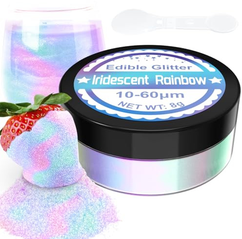 Iridescent Edible Glitter - 100% Edible Glitter for Drinks, Cake Decorations, Chocolates, Muffins, Cocktail, Candy, Cream, etc Iridescent Food Colouring Powder(8g)