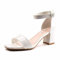 Sandals Womens Block Heel Ladies Strappy Sandals Mid Heel Chunky Open Toe Party Shoes Bridal Wedding Shoes Evening Dress White UK Size 5