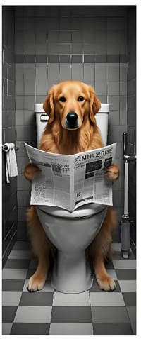 Stickers Muraux Porte Chambre Salle de bain 3d, autocollant mural pour chambre, décoration d'intérieur, imperméable vinyle Amovible, Animaux drôles lisant le journal dans les toilettes