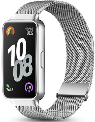CHANRASI Correa Compatible con Correas Huawei Band 10/9/8,Pulsera Magnética Ajustable para Huawei Band 10/9/8,Bracelet Metalica de reloj plata